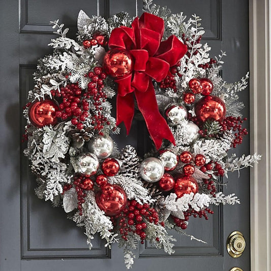 Christmas Plant Velvet Wreath Door Hanging Curtain Christmas Decorations Christmas Wreath Rattan Decoration (17.7inch Wreath * 1)