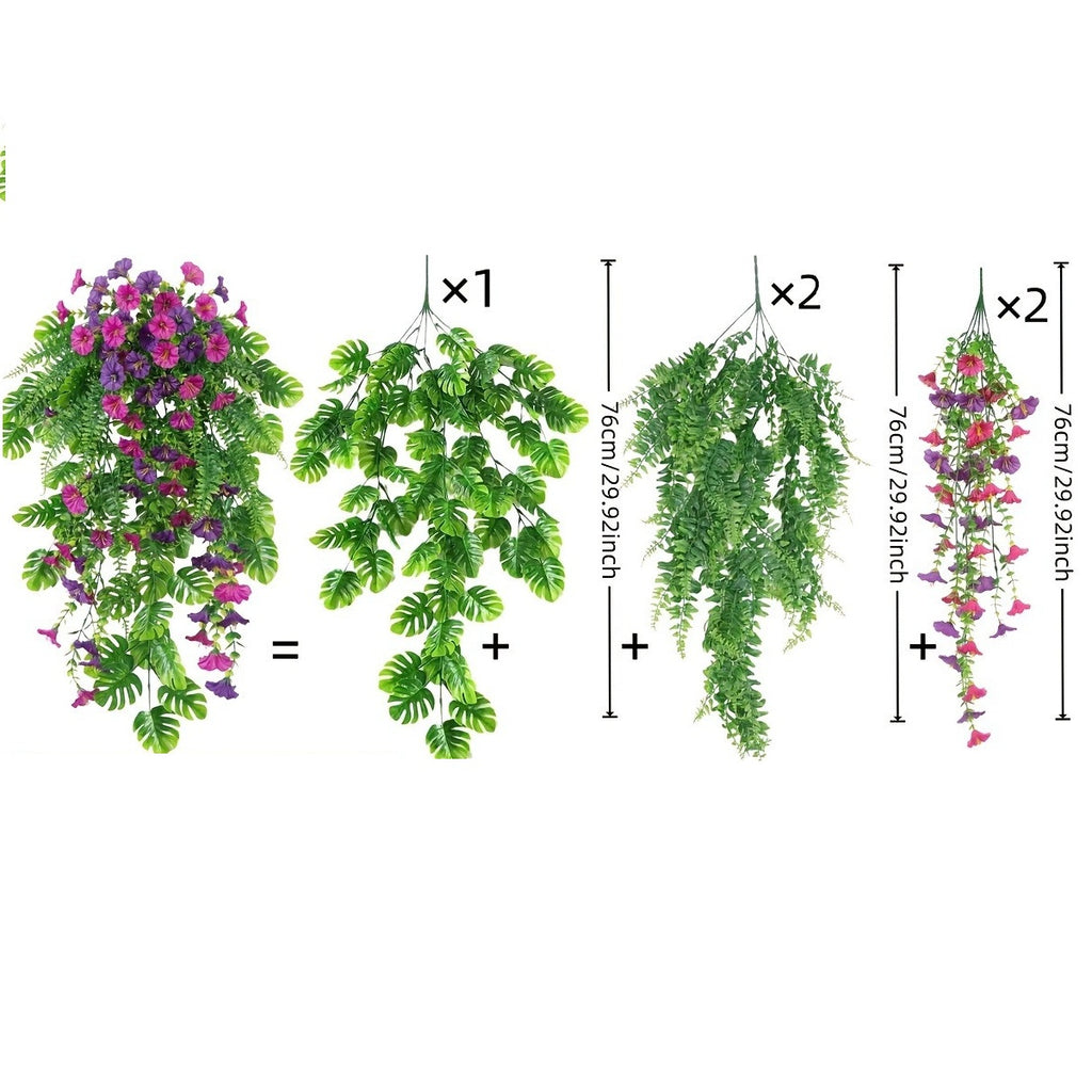 Pink artificial hanging plant waterfall fern garland with white flowers for wall basket indoor outdoor home patio and porch decoration