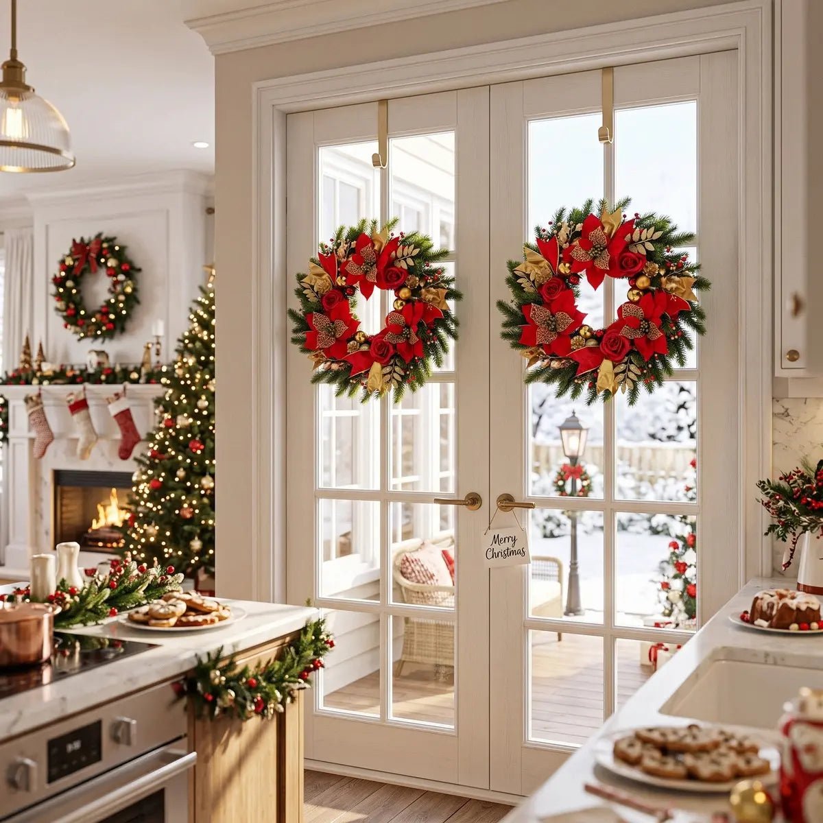 17.7" Christmas Wreath for Front Door | Red Berries, Golden Balls & Pine Cones | Indoor Outdoor Winter DecorChristmas Wreath17.7" Christmas Wreath for Front Door | Red Berries, Golden Balls & Pine Cones | Indoor Outdoor Winter DecorIPOPU