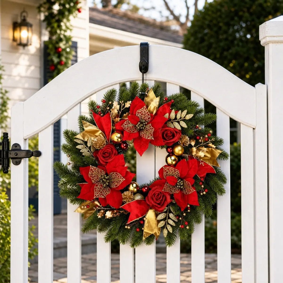 Red Berry Golden Ball Pinecone Christmas Wreath – 18in