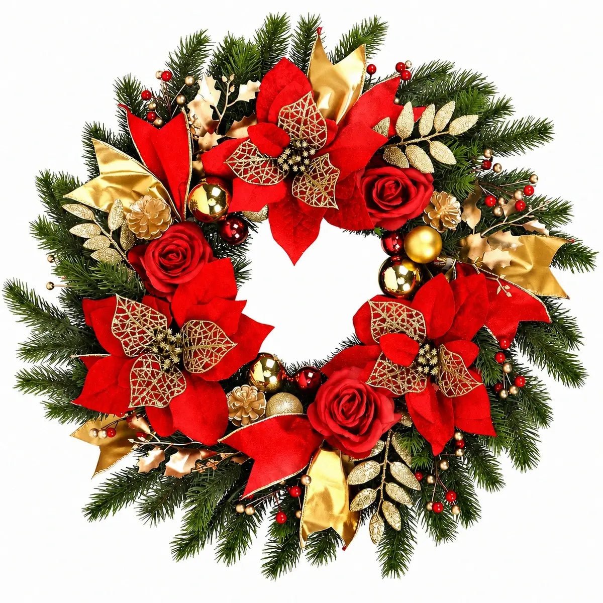 17.7" Christmas Wreath for Front Door | Red Berries, Golden Balls & Pine Cones | Indoor Outdoor Winter DecorChristmas Wreath17.7" Christmas Wreath for Front Door | Red Berries, Golden Balls & Pine Cones | Indoor Outdoor Winter DecorIPOPU