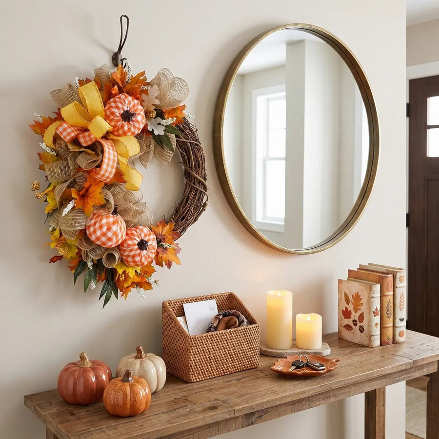 Pumpkin Rustic Harvest Fall Wreath – Farmhouse, 18in