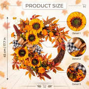 Sunflower Farmhouse Fall Wreath – Thanksgiving, 18in