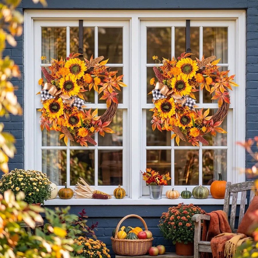 Sunflower Farmhouse Fall Wreath – Thanksgiving, 18in