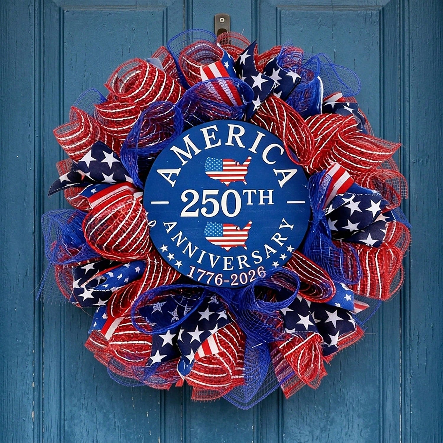 16" Patriotic Wreath for Front Door | 250th 4th of July Summer Outdoor Independence Day Decor