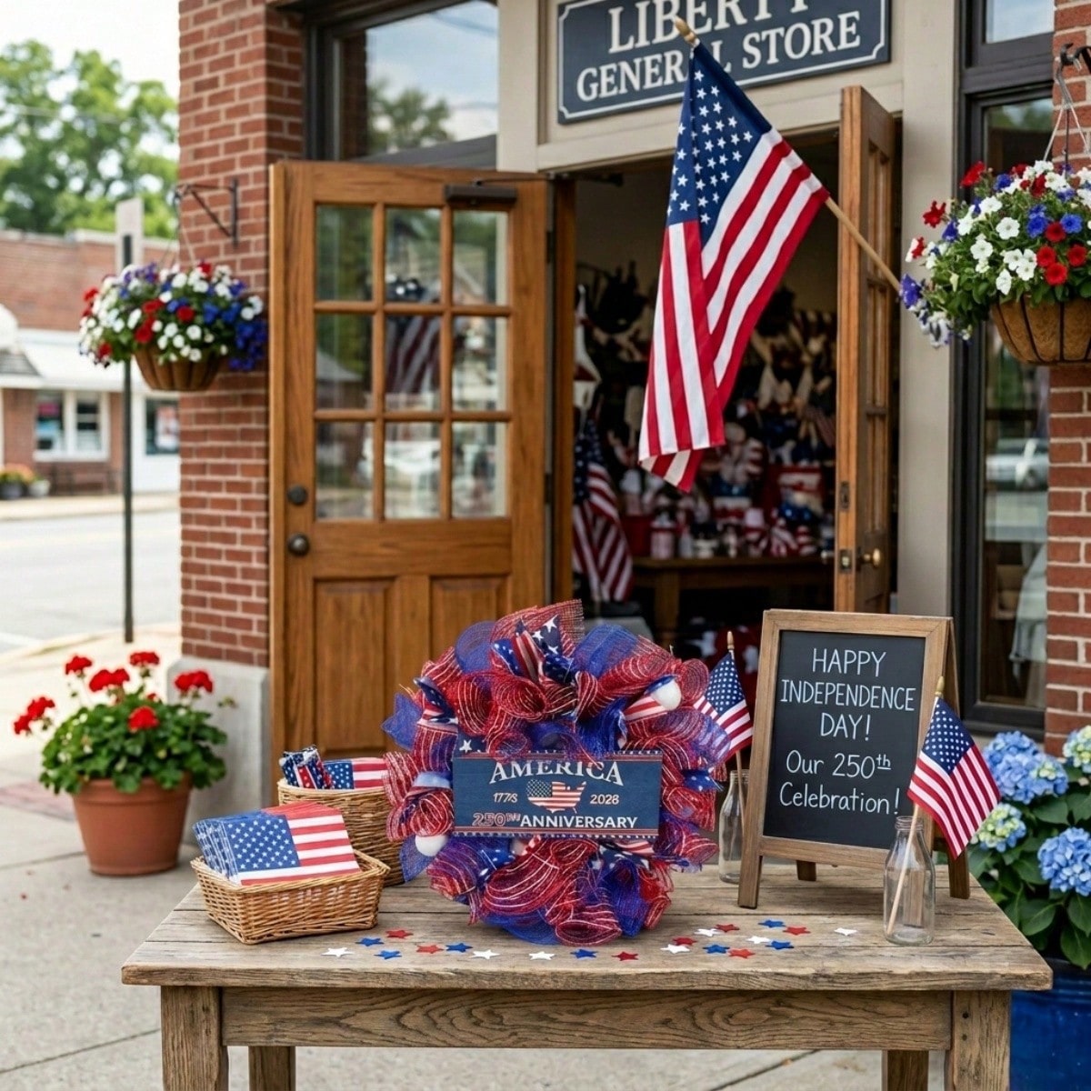 Detail of 250th anniversary patriotic mesh wreath 16" for 4th of july front by IPOPU