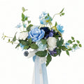 Dusty Blue & White Artificial Bridesmaid Bouquet with Ribbon | Wedding Ceremony Bridal