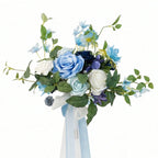Dusty Blue & White Artificial Bridesmaid Bouquet with Ribbon | Wedding Ceremony Bridal