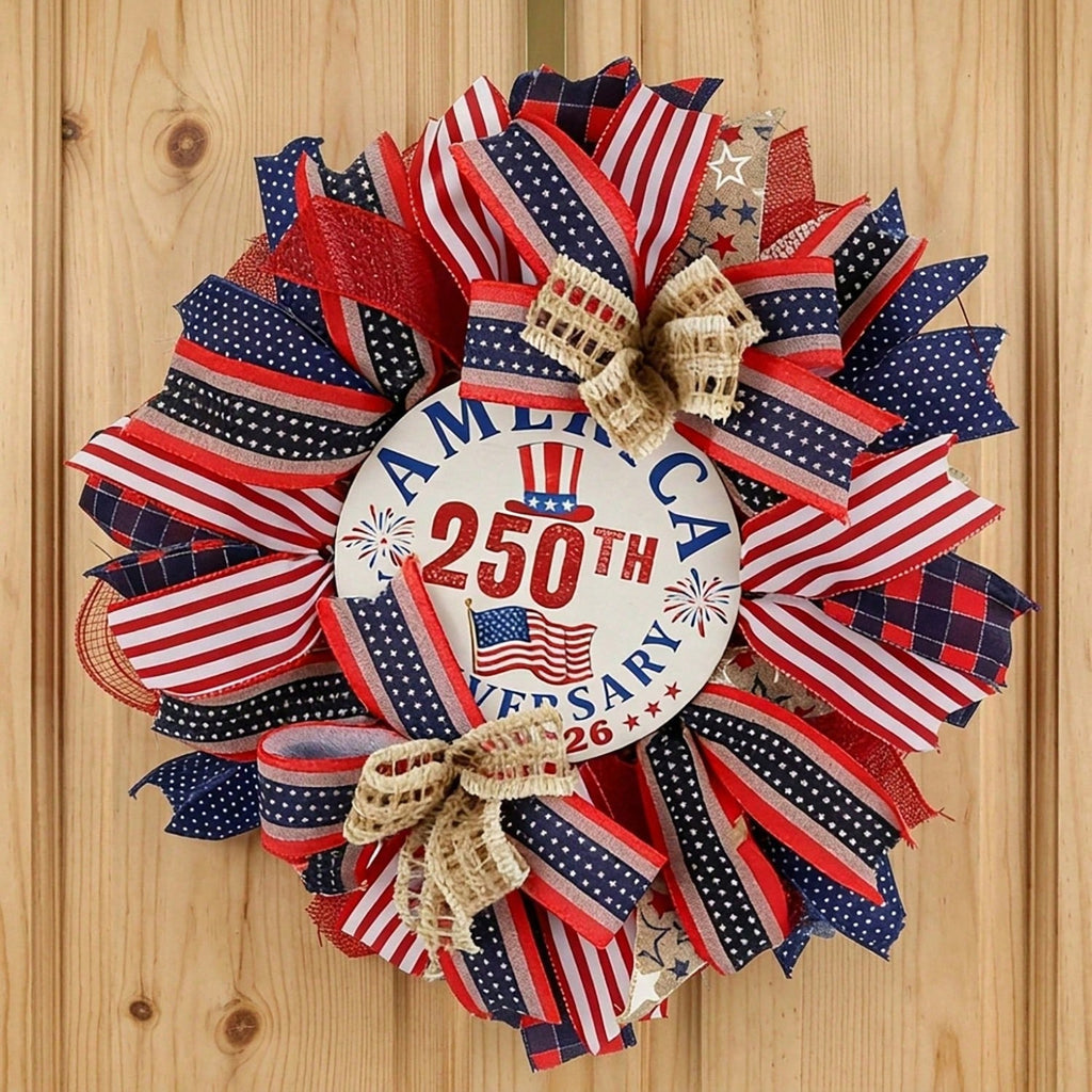 17.7" patriotic wreath for front door arranged for 4th of july memorial by IPOPU