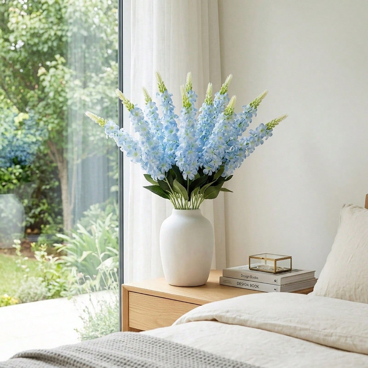 Artificial Delphinium & Hyacinth Stems 22.4in 4pcs | Faux Flowers for Wedding Floral Arrangements Centerpiece Table & Home Decor in White Blue Purple Red