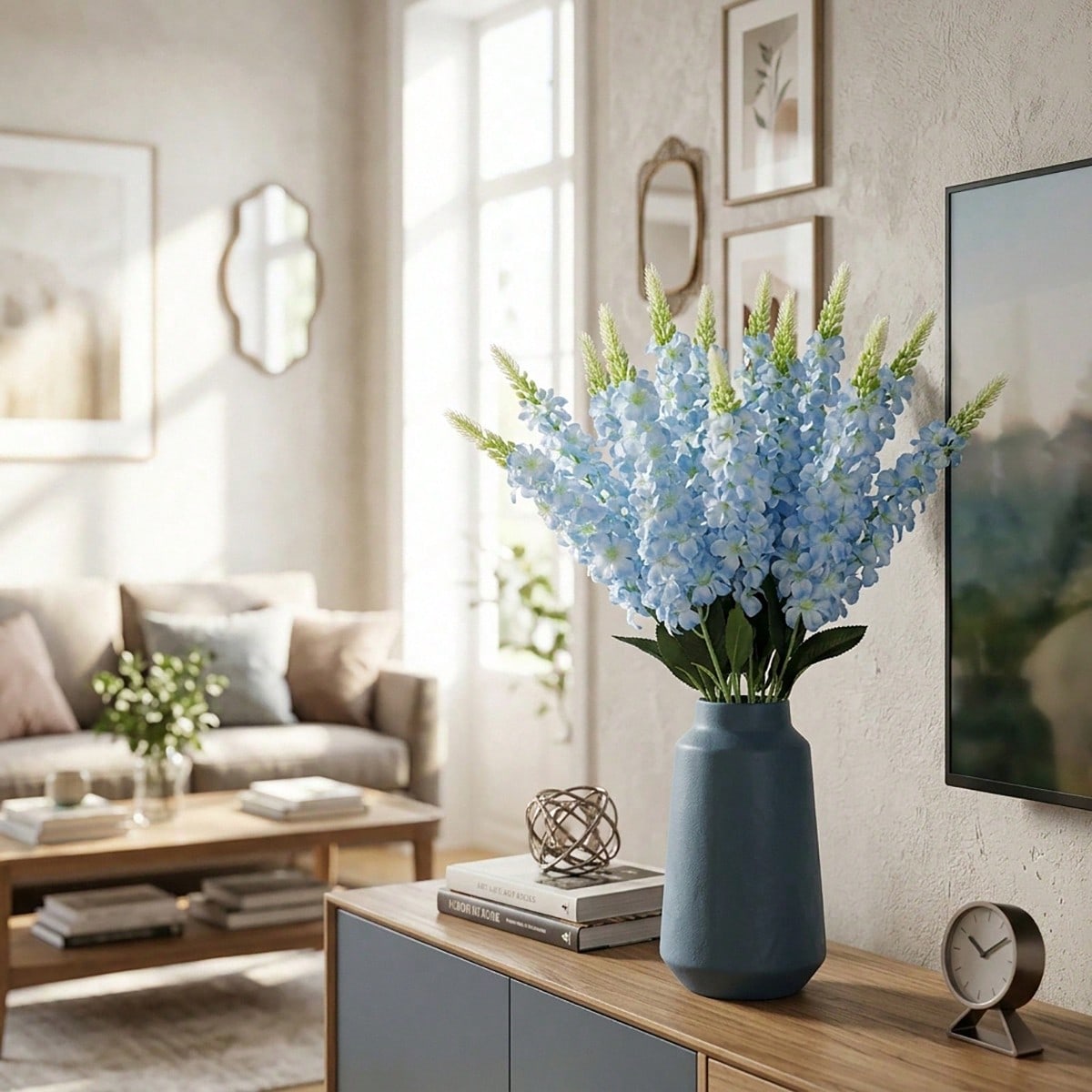 Artificial Delphinium & Hyacinth Stems 22.4in 4pcs | Faux Flowers for Wedding Floral Arrangements Centerpiece Table & Home Decor in White Blue Purple Red