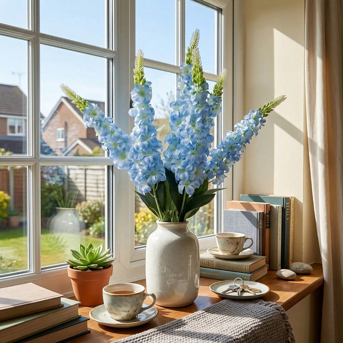 Artificial Delphinium & Hyacinth Stems 22.4in 4pcs | Faux Flowers for Wedding Floral Arrangements Centerpiece Table & Home Decor in White Blue Purple Red