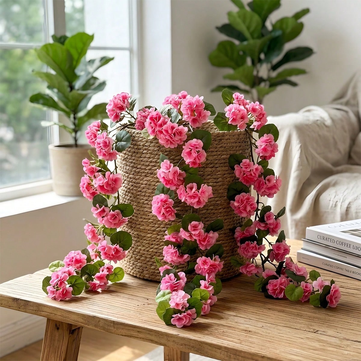 3pcs geranium hanging flower vines UV resistant arranged for faux outdoor spring by IPOPU