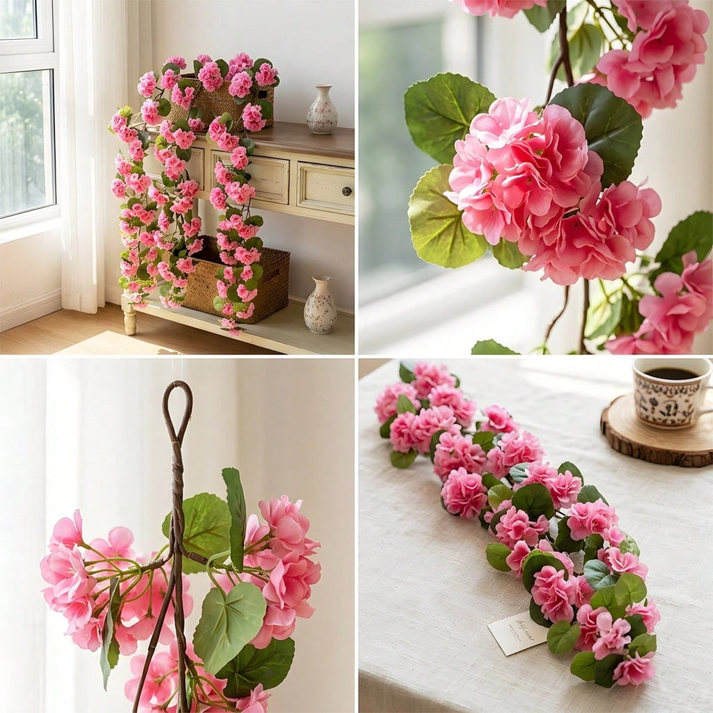 3pcs geranium hanging flower vines UV resistant arranged for faux outdoor spring by IPOPU