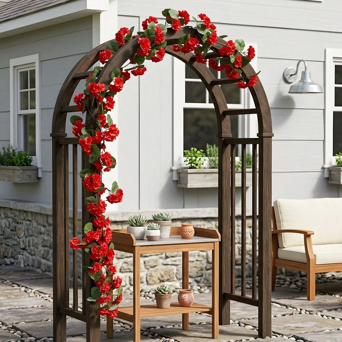 3PCS Artificial Geranium Hanging Flower Vines UV Resistant | Faux Outdoor Spring Flowers for Planters Porch Patio Garden in Red Hot Pink