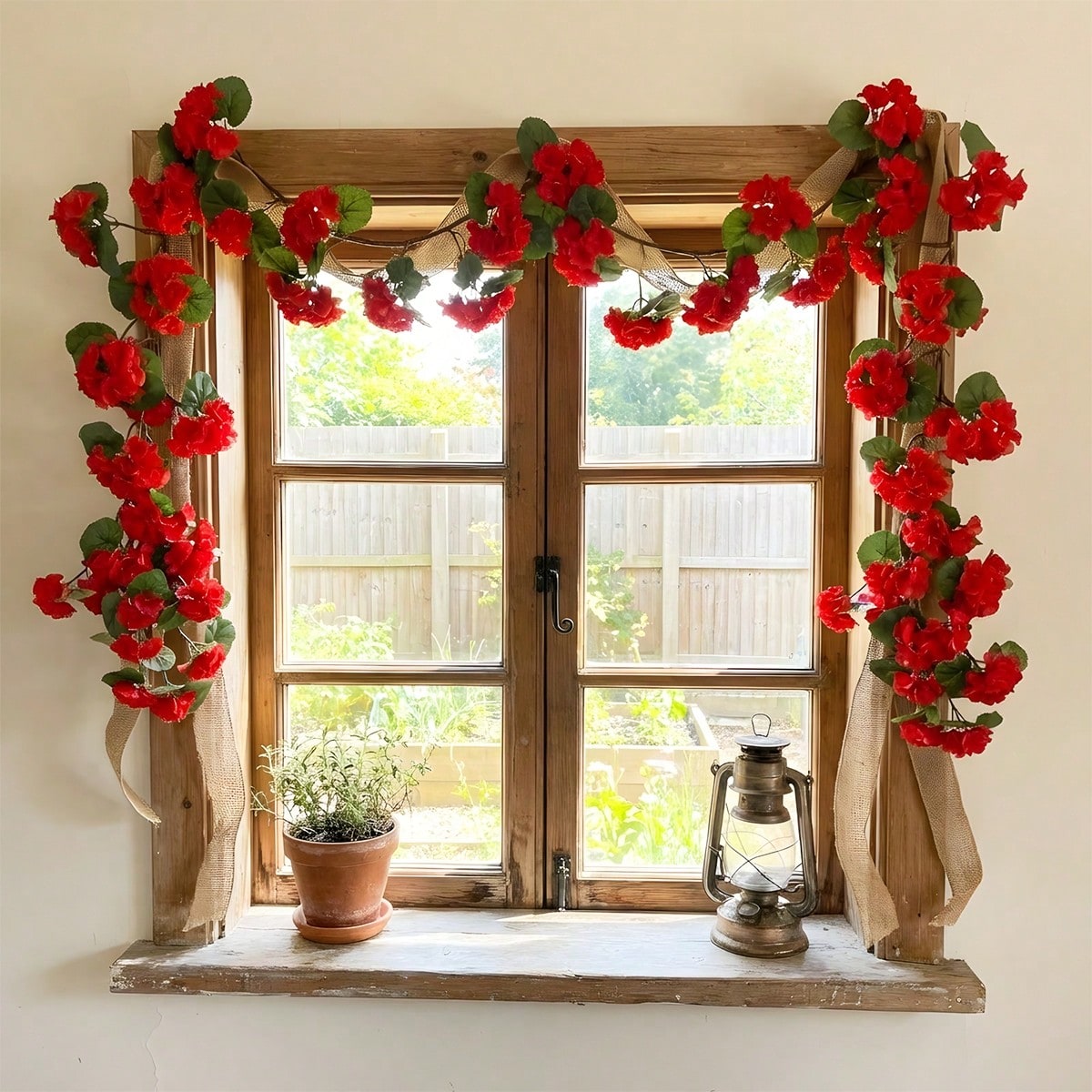 3PCS Artificial Geranium Hanging Flower Vines UV Resistant | Faux Outdoor Spring Flowers for Planters Porch Patio Garden in Red Hot Pink