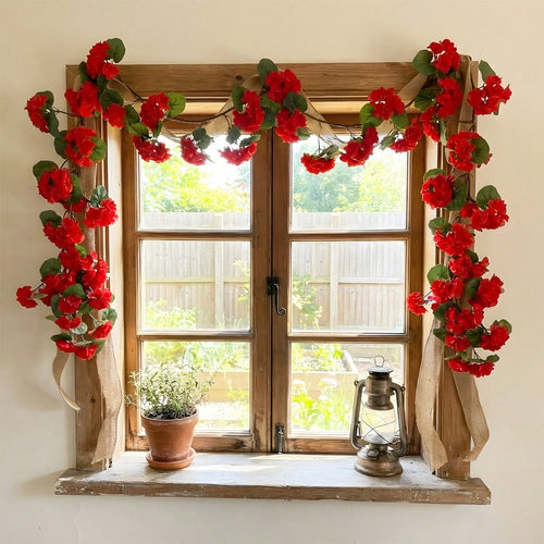 3PCS Artificial Geranium Hanging Flower Vines UV Resistant | Faux Outdoor Spring Flowers for Planters Porch Patio Garden in Red Hot Pink
