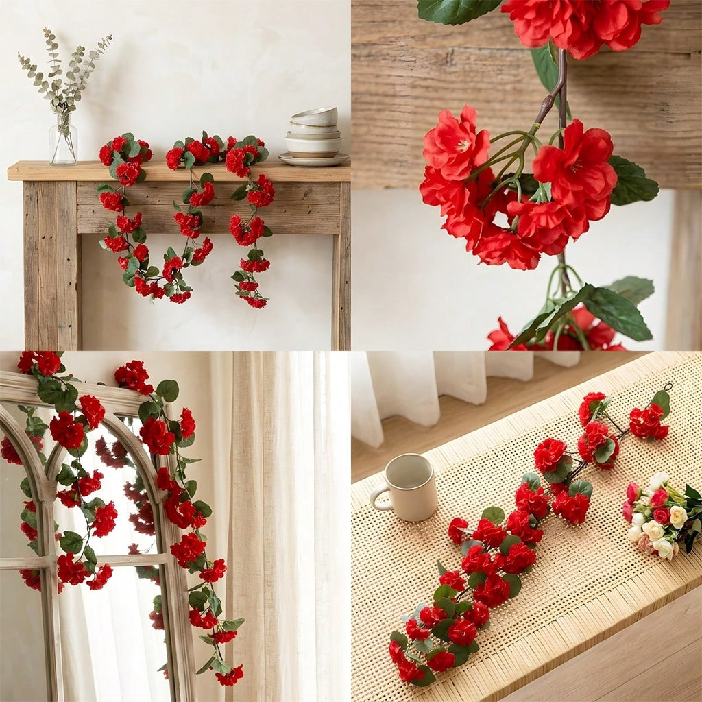 3pcs geranium hanging flower vines UV resistant styled for faux outdoor spring by IPOPU