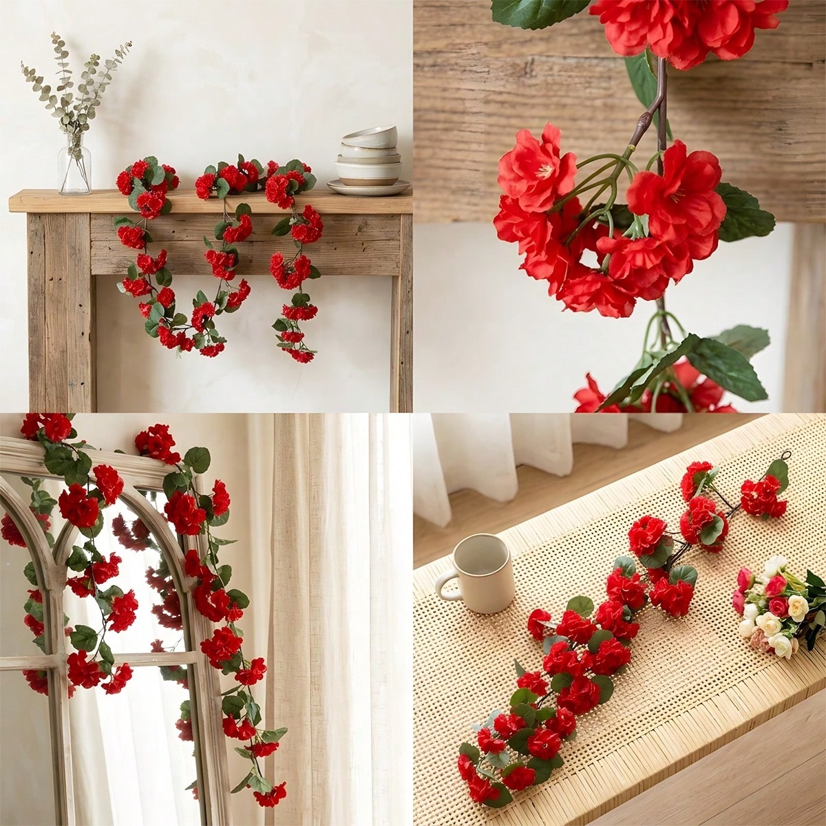 3pcs geranium hanging flower vines UV resistant styled for faux outdoor spring by IPOPU