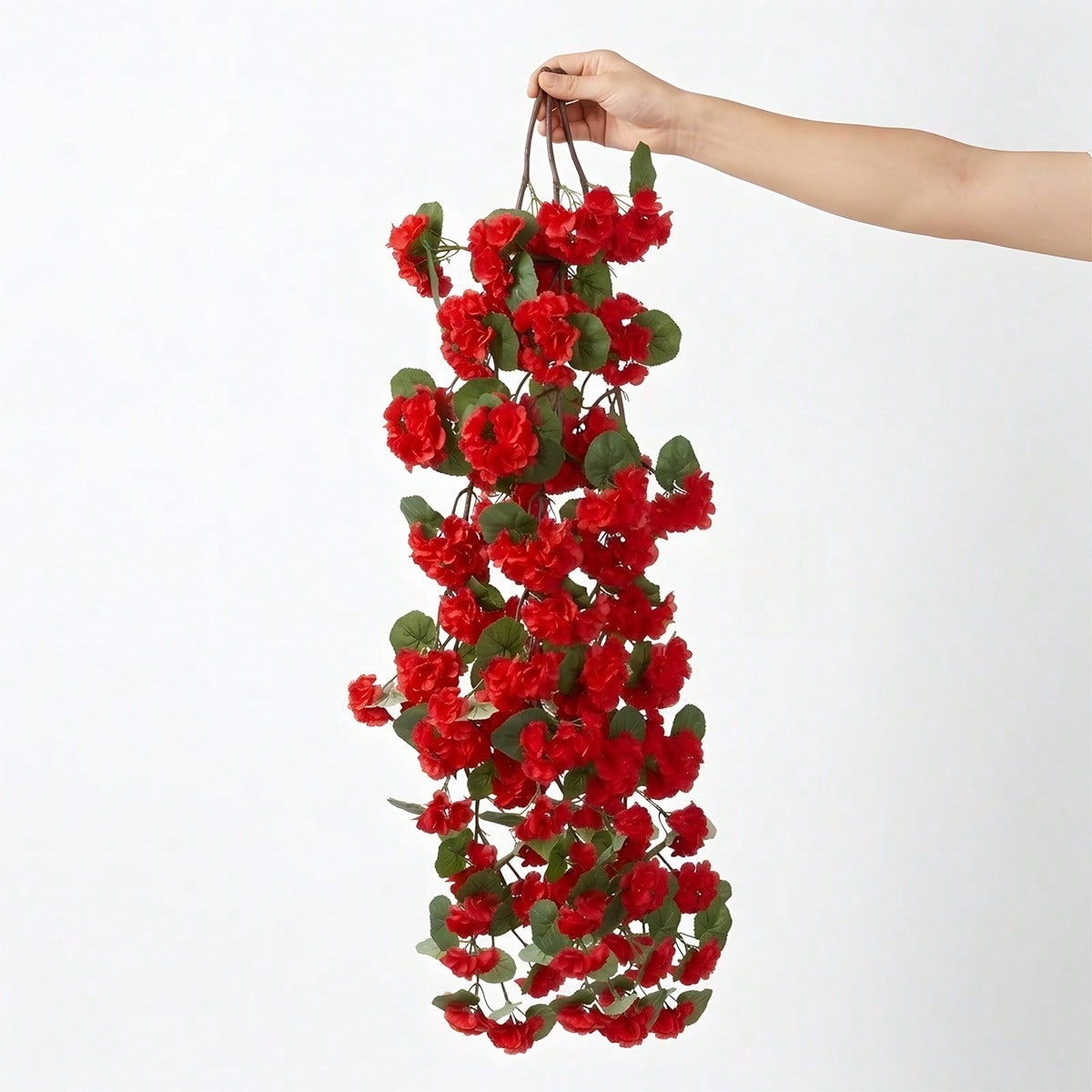 3PCS red artificial geranium hanging flower vines UV resistant for outdoor planters porch patio and garden spring decor