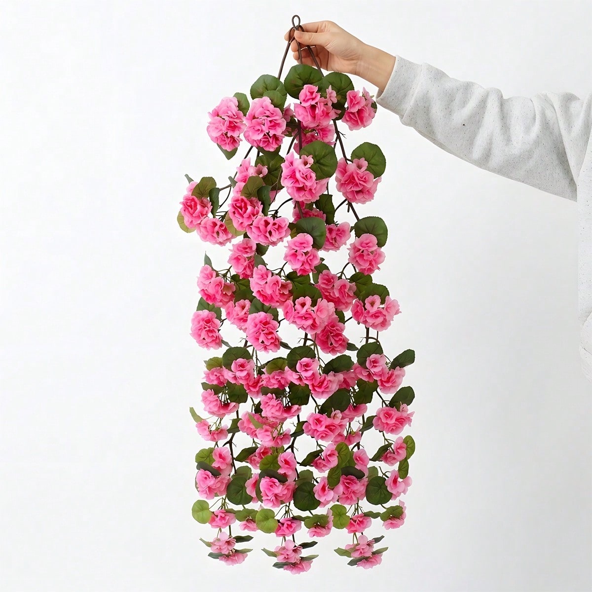3PCS hot pink artificial geranium hanging flower vines UV resistant for outdoor planters porch patio and garden spring decor