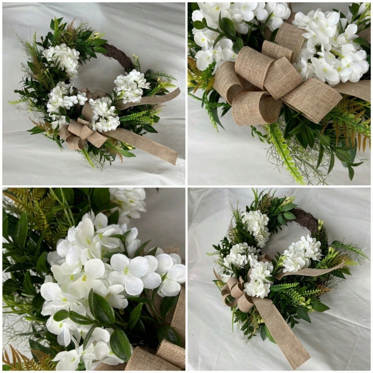 Hydrangea & Eucalyptus Wreath with Bow | Rustic Farmhouse Spring Summer Decor for Front Door Outdoor Porch & Home Wall