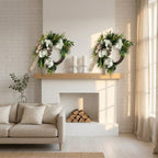 Hydrangea & eucalyptus wreath with bow styled for rustic farmhouse by IPOPU