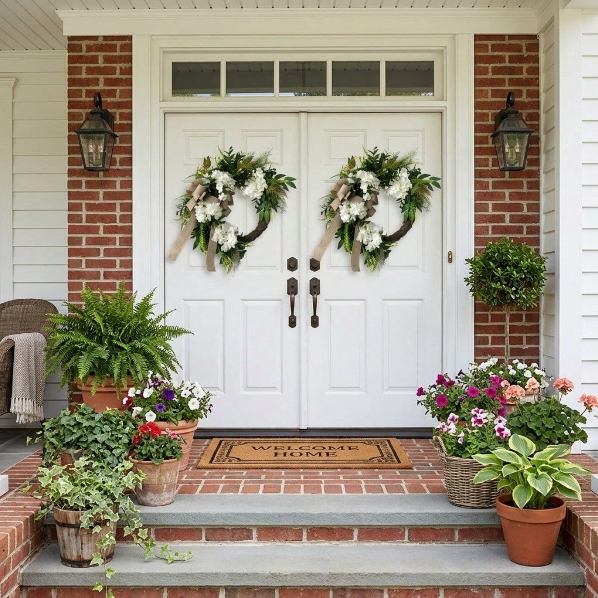 Collection of hydrangea & eucalyptus wreath with bow for rustic farmhouse by IPOPU