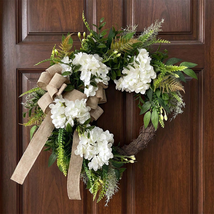 20 inch artificial hydrangea and eucalyptus wreath with bow for rustic farmhouse front door porch entryway fireplace and home spring summer decor