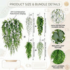 Artificial Hanging Plant Waterfall Fern Garland with White Flowers Wall Basket Indoor Outdoor Home Patio Porch Decoration