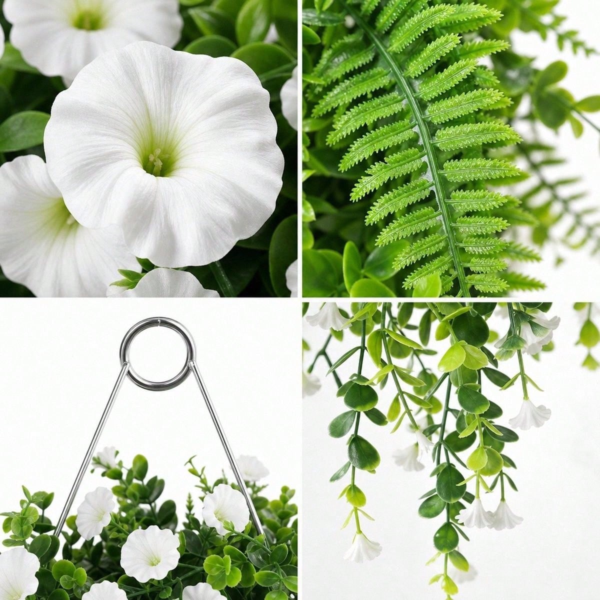 Artificial Hanging Plant Waterfall Fern Garland with White Flowers Wall Basket Indoor Outdoor Home Patio Porch Decoration