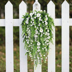 Artificial Hanging Plant Waterfall Fern Garland with White Flowers Wall Basket Indoor Outdoor Home Patio Porch Decoration