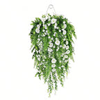 Green artificial hanging plant waterfall fern garland with white flowers for wall basket indoor outdoor home patio and porch decoration