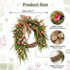 Flower Wreath with Burlap Bow, Artificial Spring and Summer for Front Door Wreath Pink Peony Wreath Garden Party Home Wall Wedding Decor