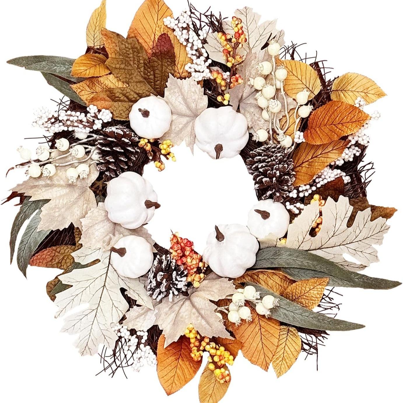 Autumn maple leaf swag wreath for front door and Thanksgiving decor
