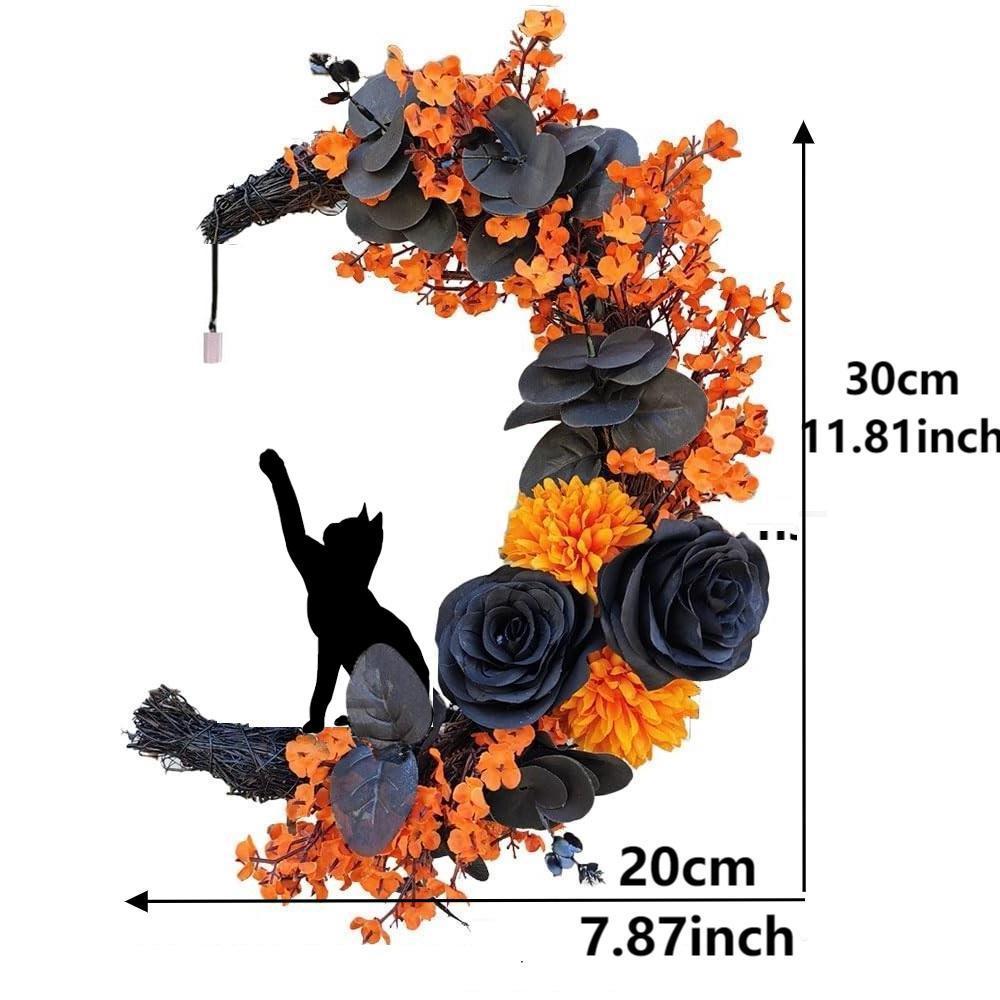 Halloween Bat Black Branch Glowing Wreath | Faux Floral Round Front Door Wall & Party Decor in Orange Purple White