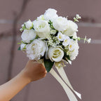 Artificial Rose Bridal Bridesmaid Bouquet | Wedding Church Valentine's Day in Champagne White