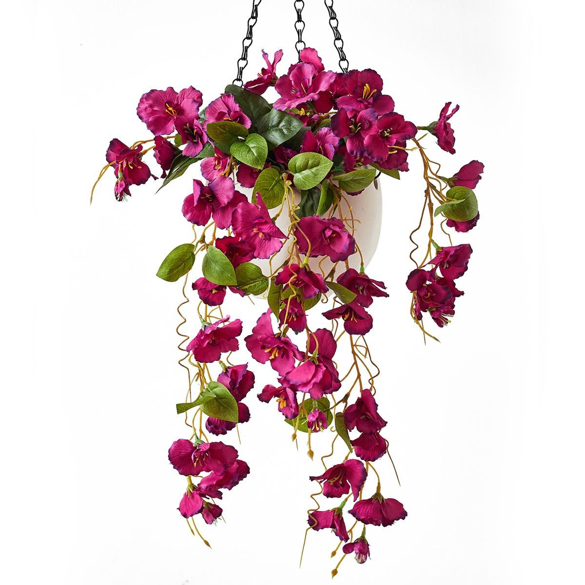 UV Resistant Artificial Hibiscus Flower Hanging Decor Set of 2 | Outdoor Garden Patio Porch & Fence Wall in Pink