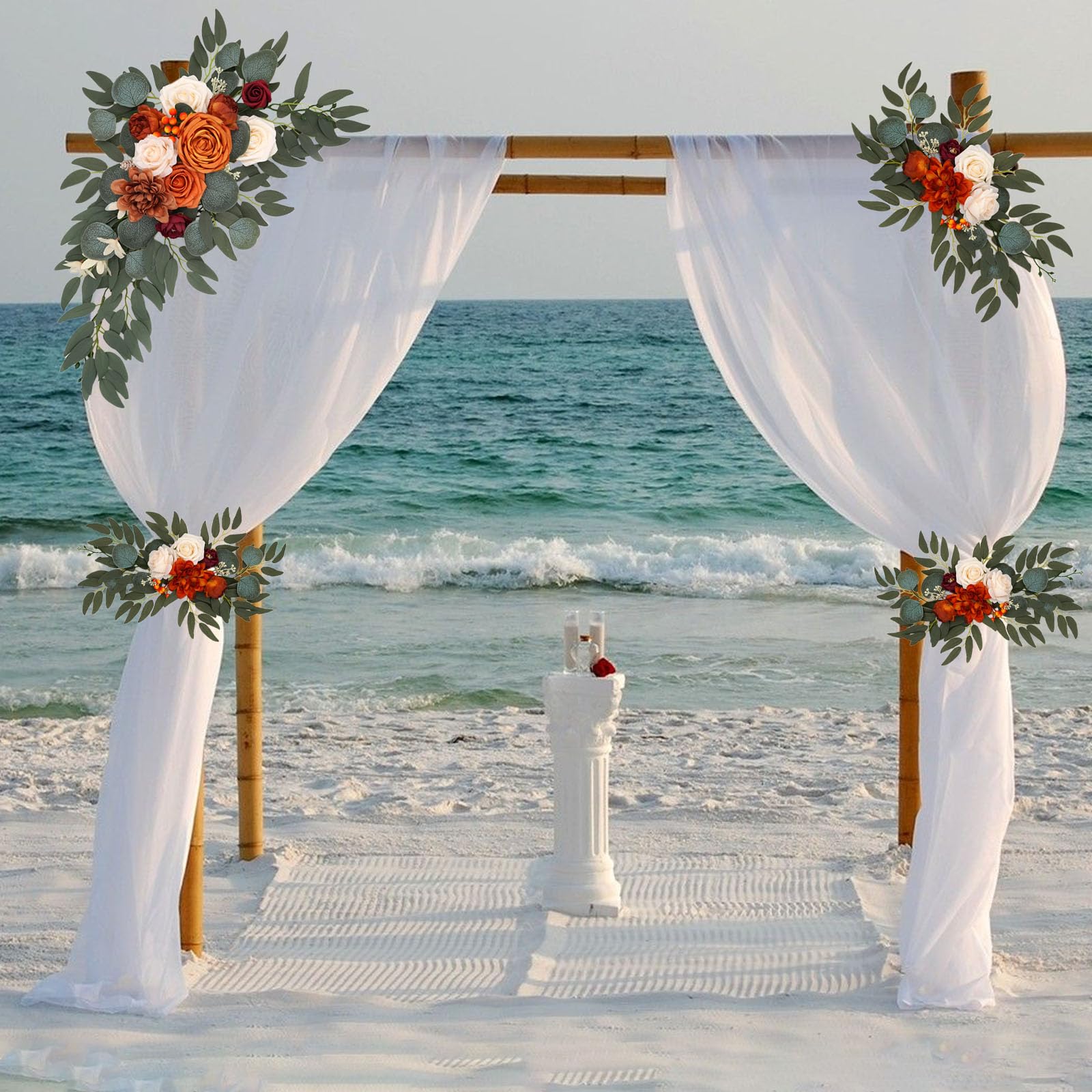 Faux Flower Swag Set of 2 | Wedding Arch Welcome Sign Reception Ceremony Backdrop Decor in White Pink Red Beige Orange