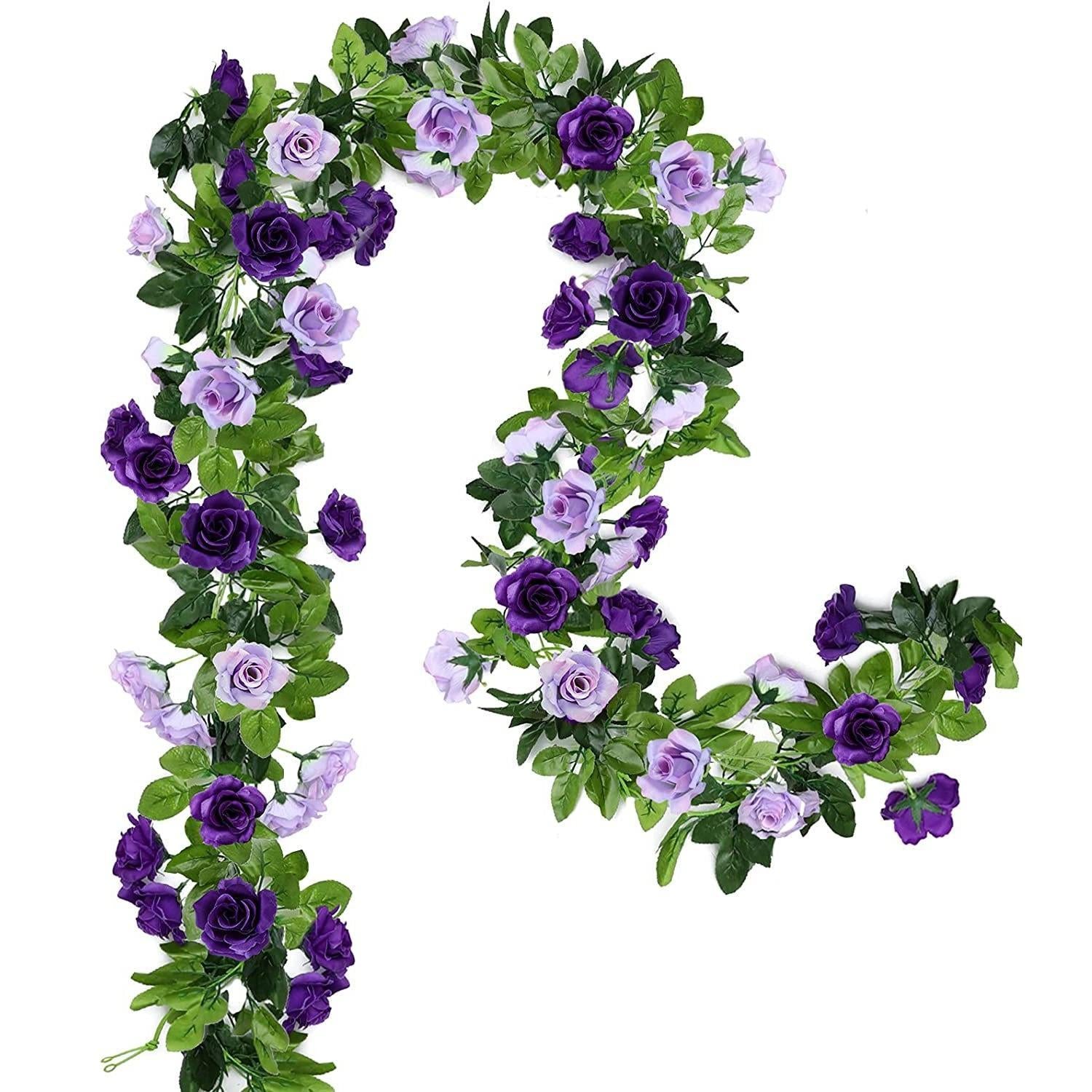 Silk Rose Flower Garland with Fruit Accents | Hanging Floral Decor in Red Orange Purple