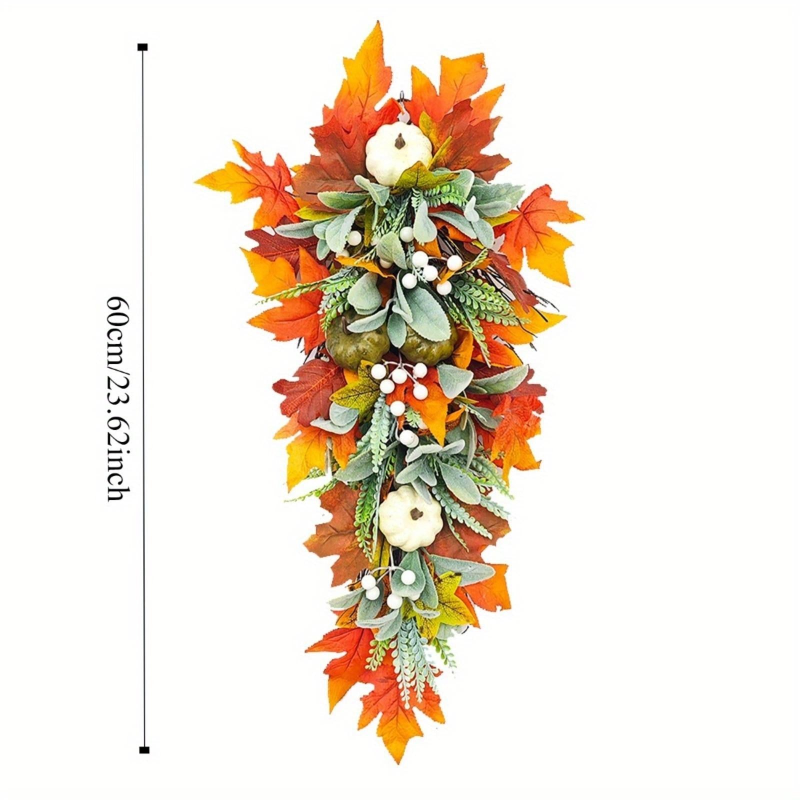Artificial Sunflower Pumpkin Maple Leaf Door Swag | Autumn Fall Front Door Porch Mantel & Christmas Outdoor Decor