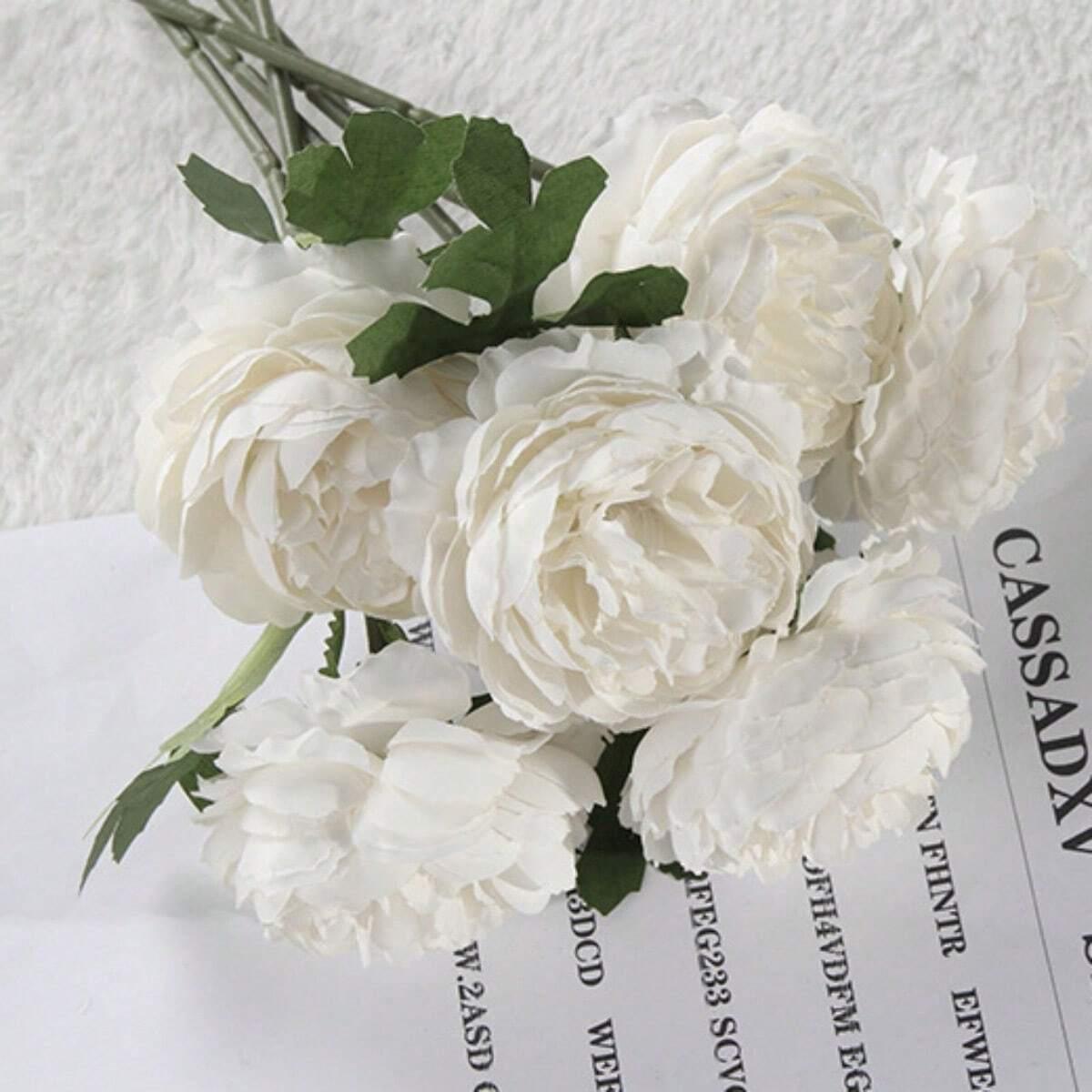 Artificial Silk Peony Flowers | Wedding Bouquet Wreath Home Decor & Centerpiece in White Pink