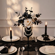 Gothic Black Calla Lily & Rose Arrangement in Silver Goblet Vase