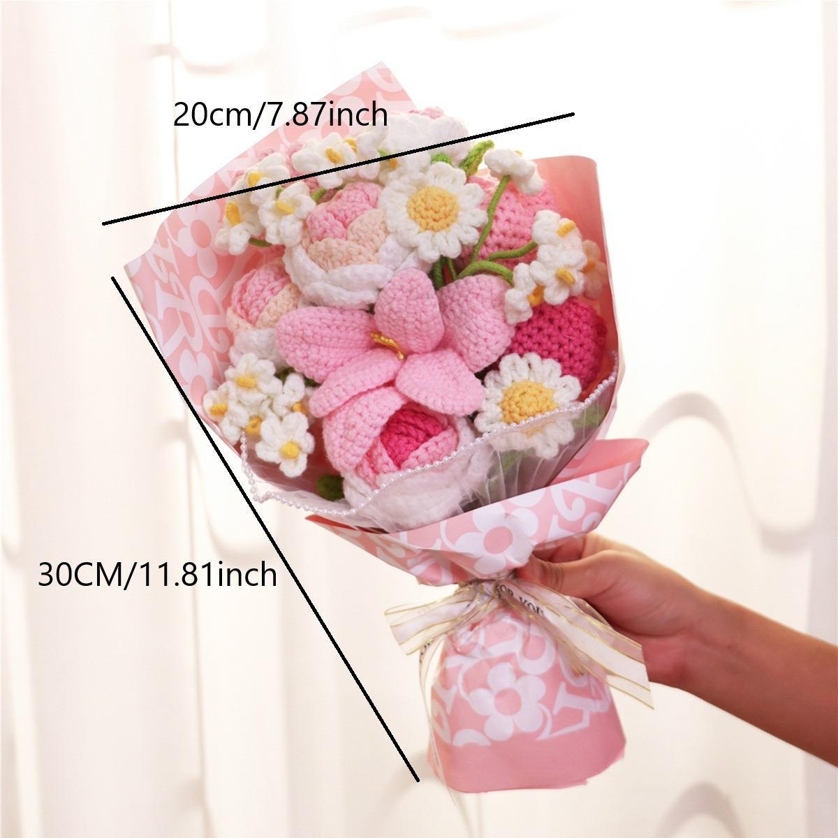 Handmade Crochet Flower Bouquet Pink | Eternal Rosy Flowers for Home Room Decor Wedding Anniversary Birthday & Festival Gift