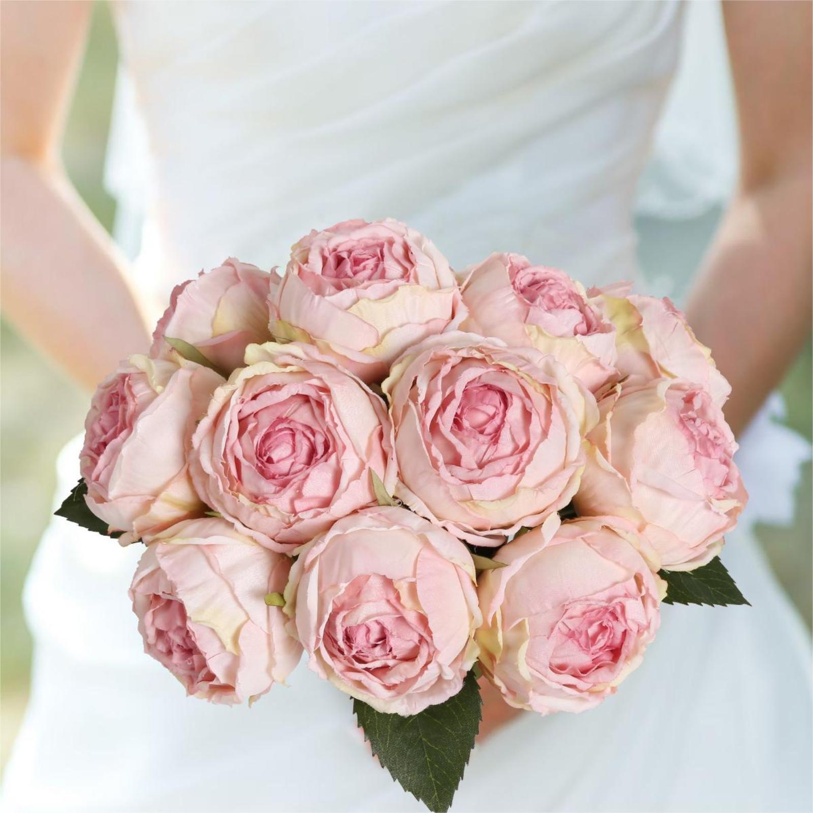 Silk Artificial Peony Flowers 2 Bouquets with Stems | Home Wedding Vintage & Centerpiece Decor in White Pink Beige Blue Red Purple Wine Red