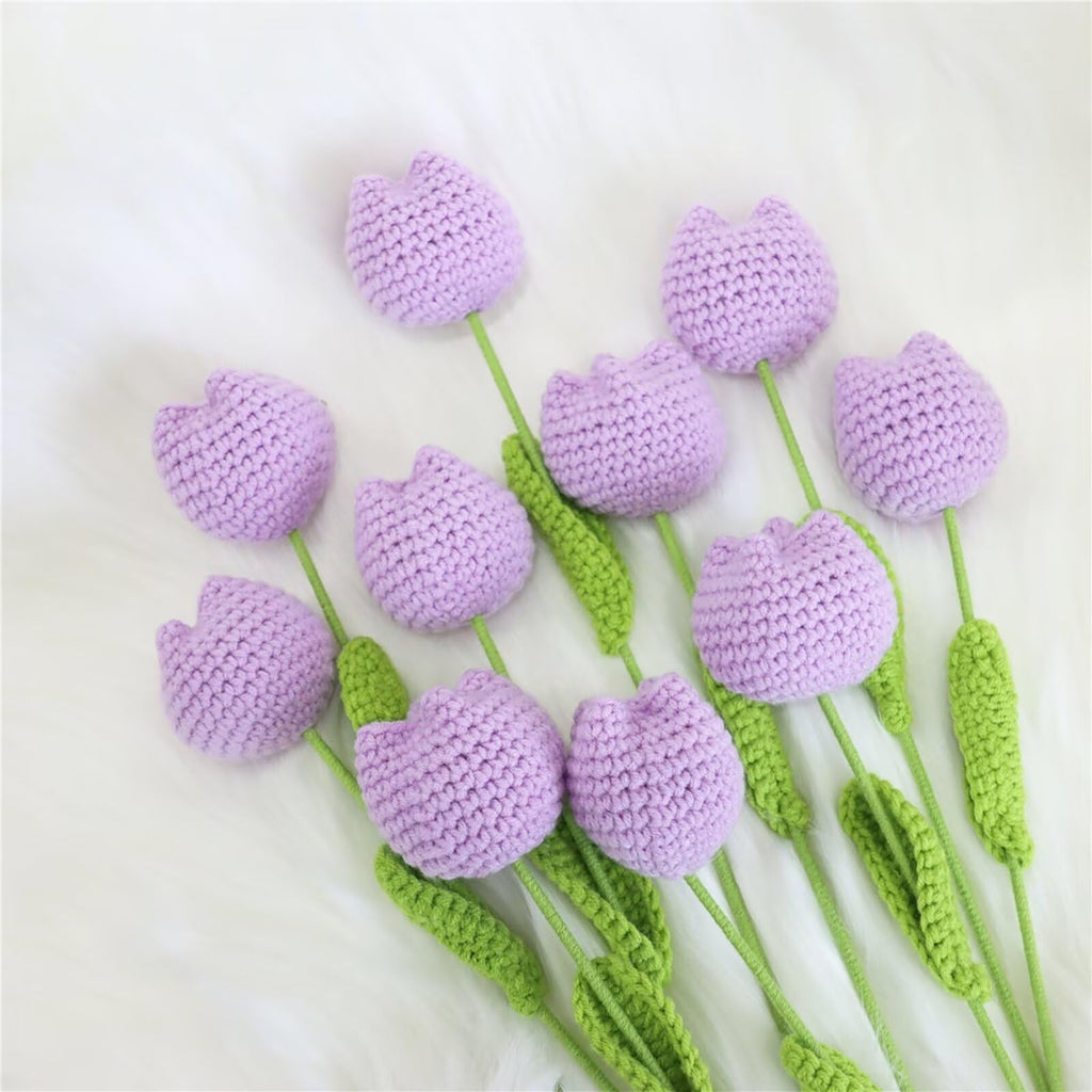 Handmade Crochet Tulip Bouquet 8pcs | Mother's Day Birthday Anniversary Home Decor & Gift in Red White Purple Pink Dark Pink Blue