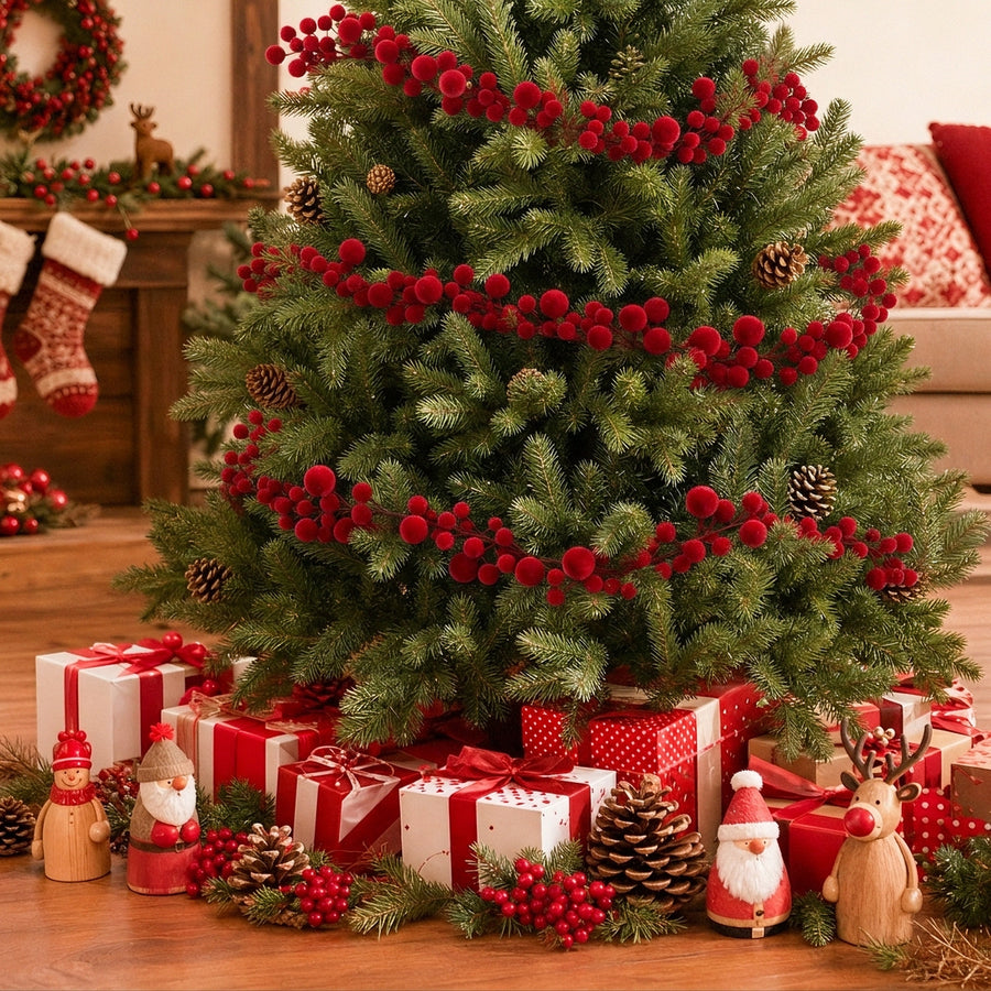 6 Ft Burgundy Red Velvet Ball Garland with Vintage Beads