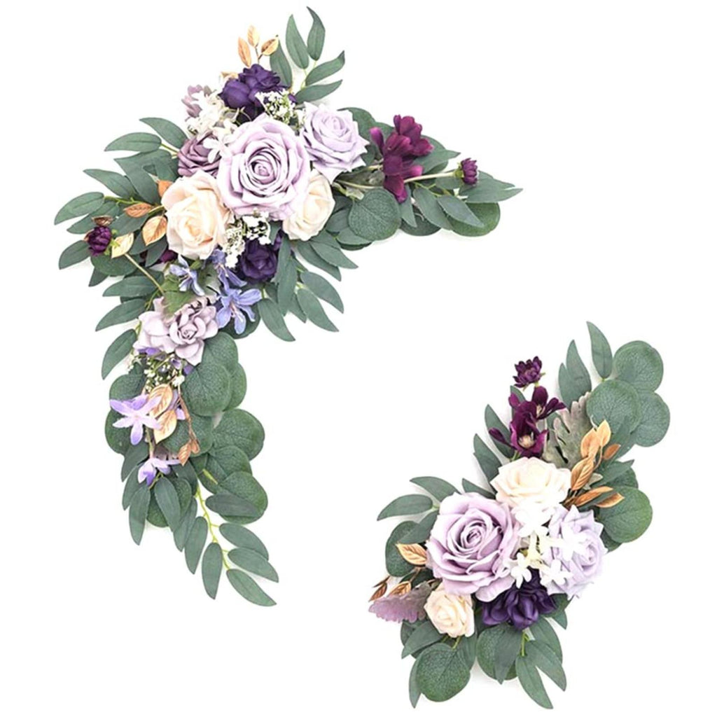 Wedding Arch Artificial Flowers 2pcs | Hanging Four Corner Sign Arrangement for Ceremony Backdrop & Bridal Decor in Red Purple
