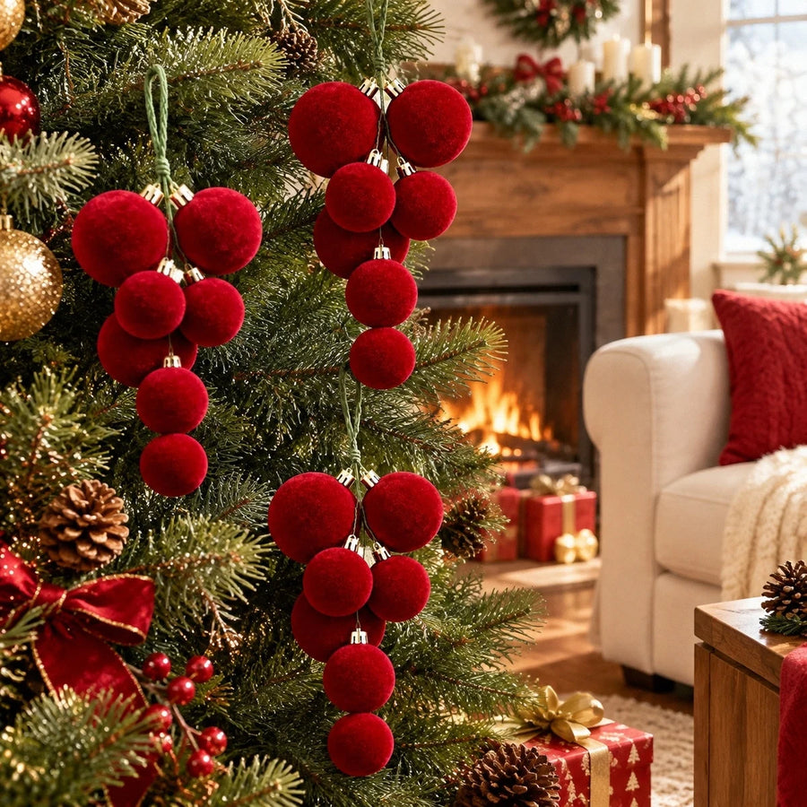 4-Piece Burgundy Velvet Christmas Ball Cluster Set