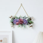 Iron Rose Wreath Simulation Flower Wall Hanging Basket | Home Door Entryway Wedding Decor in Pink White